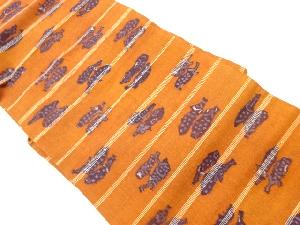 リサイクル　横段に抽象茄子模様織出し名古屋帯